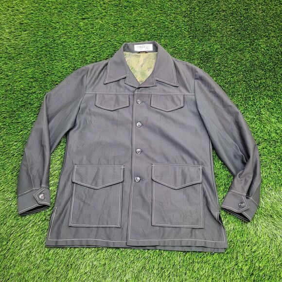 Vintage 70s Safari Style Chore Coat Jacket S/M 21x30 Dagger Collar Scovill Zip - Picture 1 of 12